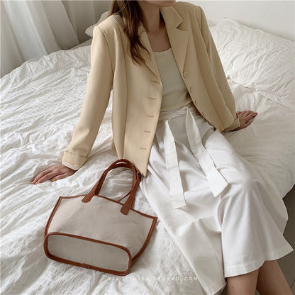 IELGY Mother-in-law package stitching linen handcuffs handbags shoulders open shoulder bag