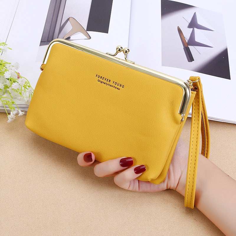 IELGY Ladies Elegant Wallet Frosted PU Leather Double Zipper Long Portable