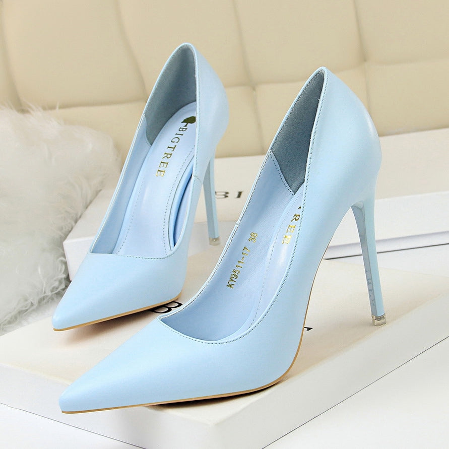 IELGY Korean women's shoes fashion simple Super high-heeled shallow mouth pointed sexy shoes