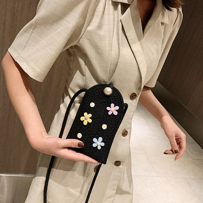 IELGY Customized summer straw weaving ins small flower weaving mobile phone diy handmade shoulder bag women
