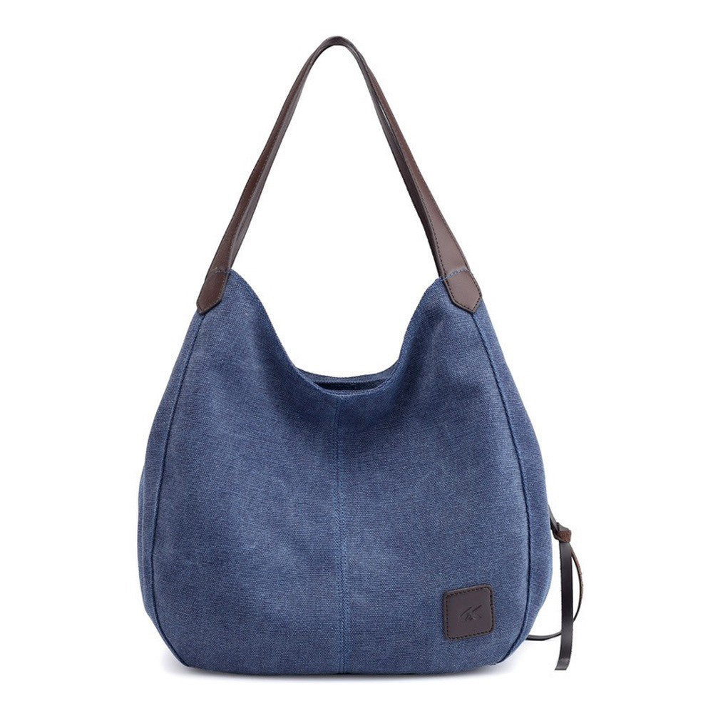 New canvas bag female bag fashion wild art simple shoulder bag multi-compartment leisure big bag