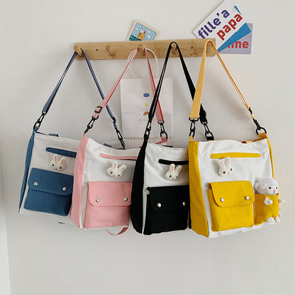 IELGY Japanese Large capacity Cross-body Simple Canvas Casual Book Woman's bag One-shoulder All-match