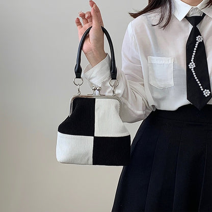 IELGY color matching checkerboard corduroy fashion retro crossbody handbag