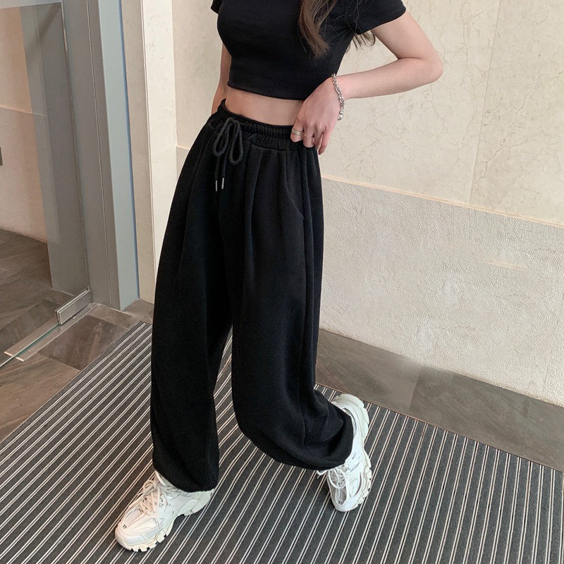 IELGY Long Korean version Sweatpants Straight Drape Simple Loose Women's pants High waist Casual