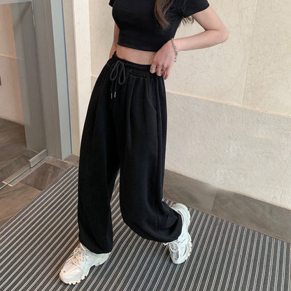 IELGY Long Korean version Sweatpants Straight Drape Simple Loose Women's pants High waist Casual