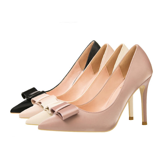 IELGY IELGY Suede high-heeled women's fashion was thin and elegant 10cm thin with bow pointed shoes