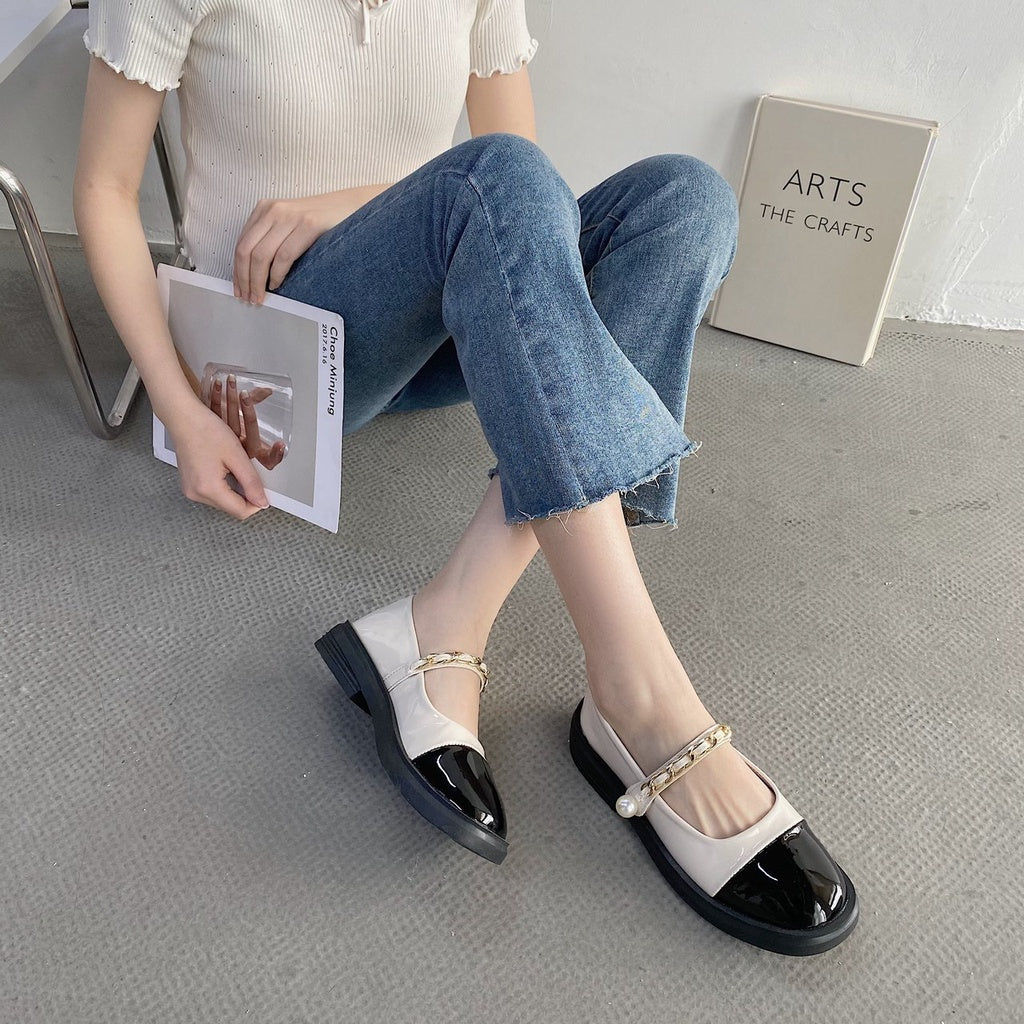 IELGY Thick-soled British style small leather shoes women shoes Mary Jane jk love beanie black single shoes