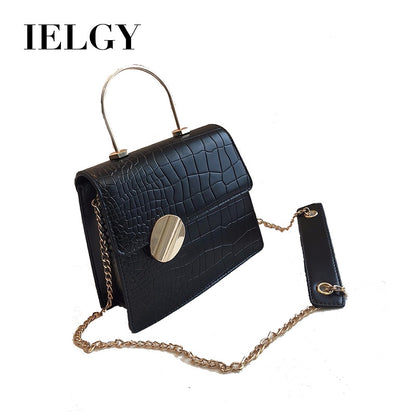 IELGYShoulder Bad hand chain single shoulder slung small fresh crocodile pattern bag Korean metal handbag Solid color