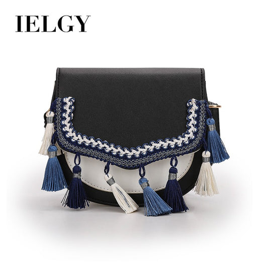 IELGY Fashion tassel small bag Korean ethnic style hit color shoulder bag diagonal small square bag