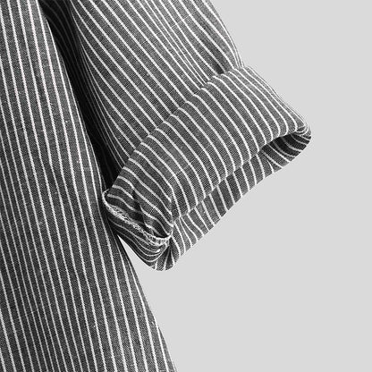 IELGY Printing Shirts Long sleeves Lapel Linen Black European and American Stripes Fashion Men's clothes