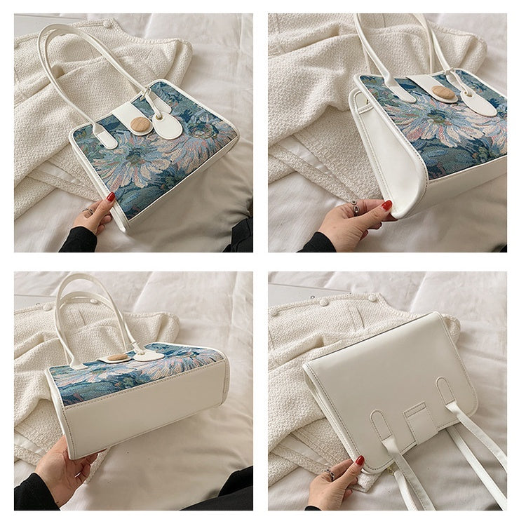 IELGY Large capacity bag women's summer fashion oil painting shoulder bag simple ins design tote bag