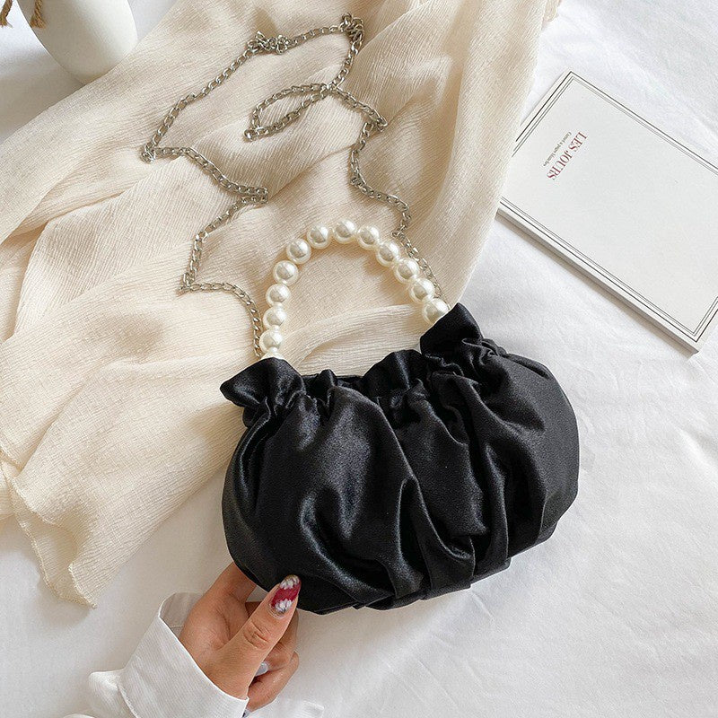 IELGY Pleated silk pearl women's chain fashion handbag