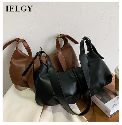 IELGY New niche retro soft leather pleated underarm cloud pleated underarm all-match crossbody shoulder bag