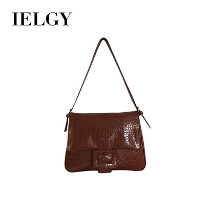 IELGY Retro hand-held shoulder bag French style middle age intellectual crocodile pattern underarm bag
