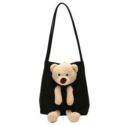 IELGY Summer popular bear canvas fashion portable all-match one-shoulder canvas ladies bag