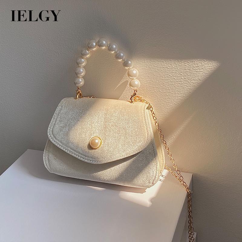 IELGY Vintage pearl portable small square bag women suede chain dinner bag French messenger shoulder bagshoulder crossbody women simple bag classic street fashion laptop shoulder b