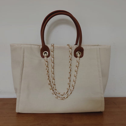 IELGY all-match canvas design sense large-capacity chain tote shopping bag