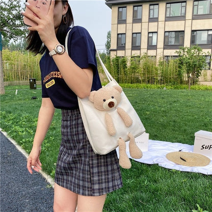 IELGY Summer popular bear canvas fashion portable all-match one-shoulder canvas ladies bag
