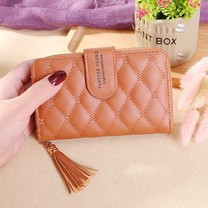 IELGY Women's Small Fragrant Style Lingge Wallet Tassel Hand Zipper Popular