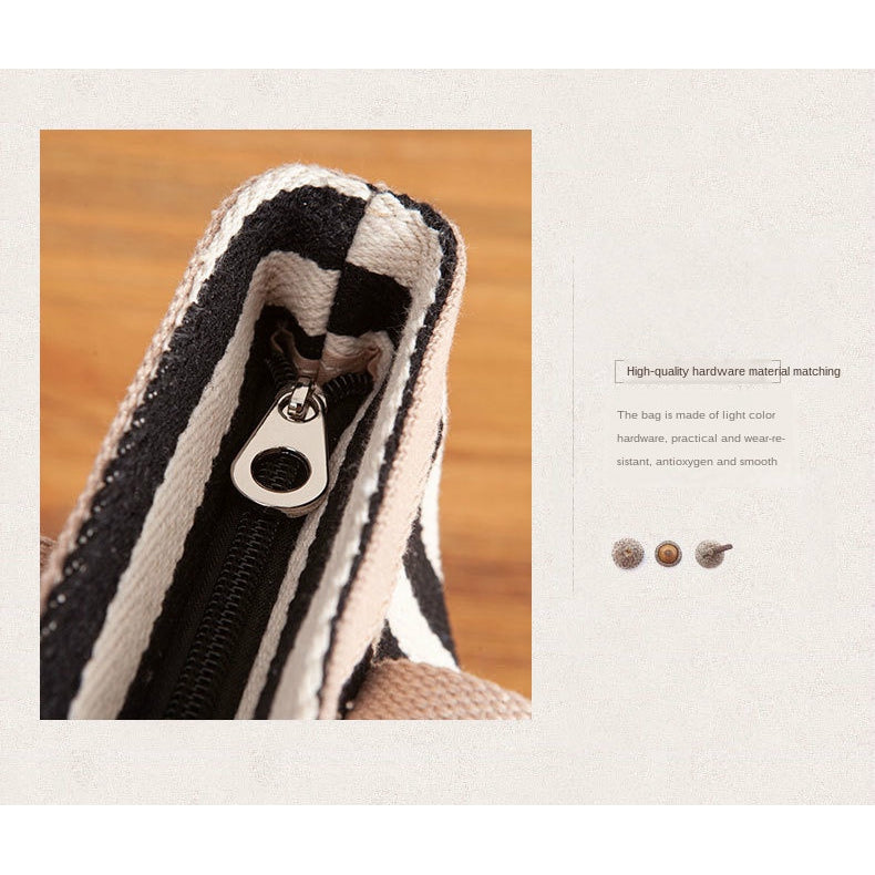 IELGY Original striped canvas bag women's cloth bag hit color Japanese canvas handbag fashion handbag fashion small bag