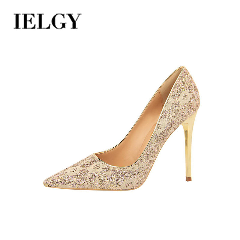 IELGY Party high heel women's shoes sexy 10cm stiletto shallow lace pointed wedding shoes