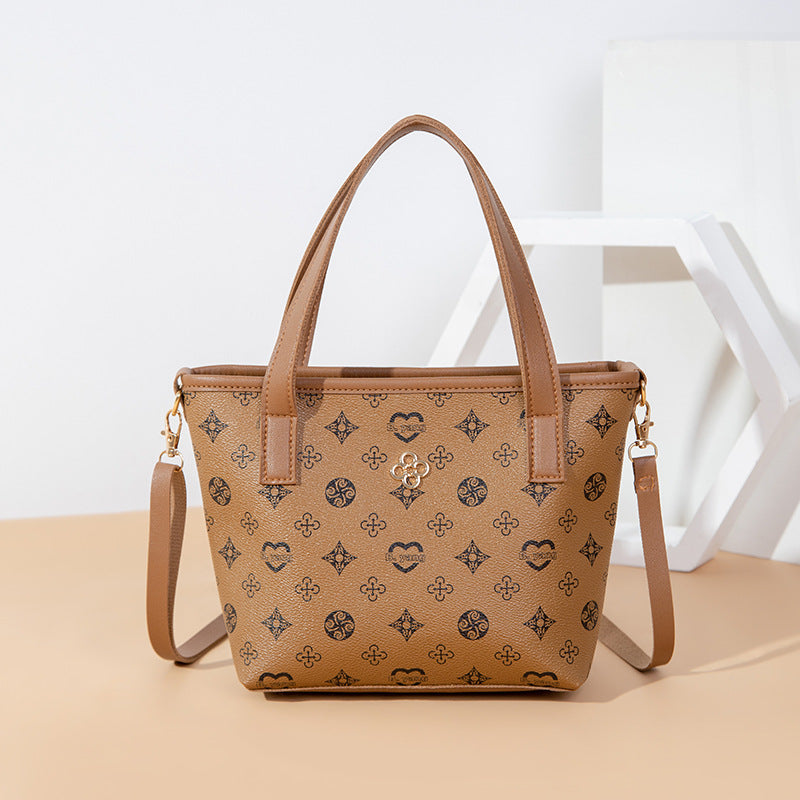 IELGY handbags bucket bags flowers diagonal bags simple and classic shoulder bags soft leather ladies mobile phone bags printed Retro