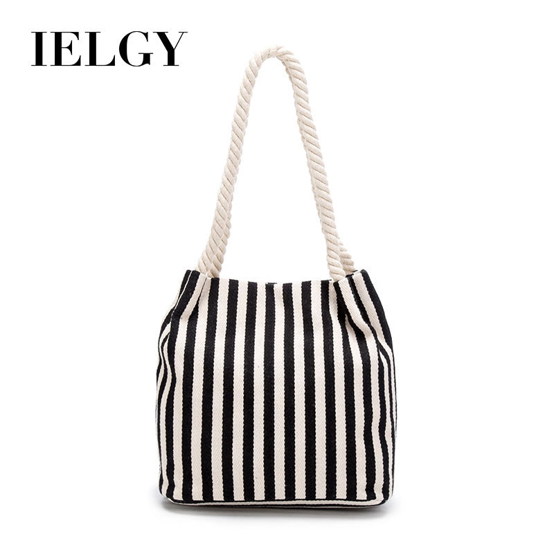 IELGY summer creative print striped one-shoulder cotton bag storage bag European and American fashion female bag