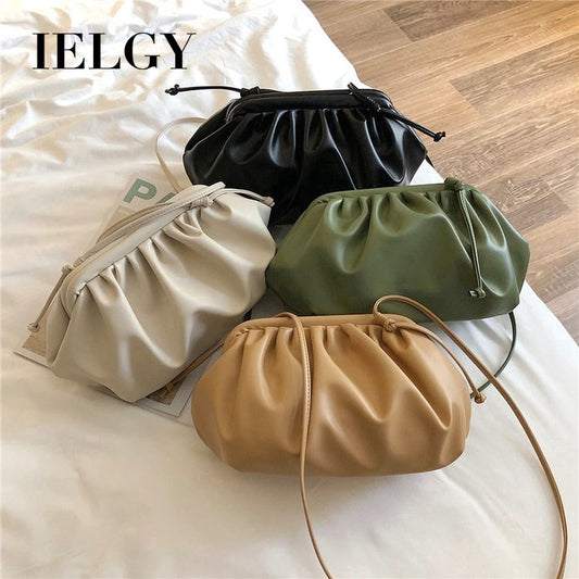 IELGY One-shoulder female bag dumplings Messenger bag pleated bag hand bag small bag female
