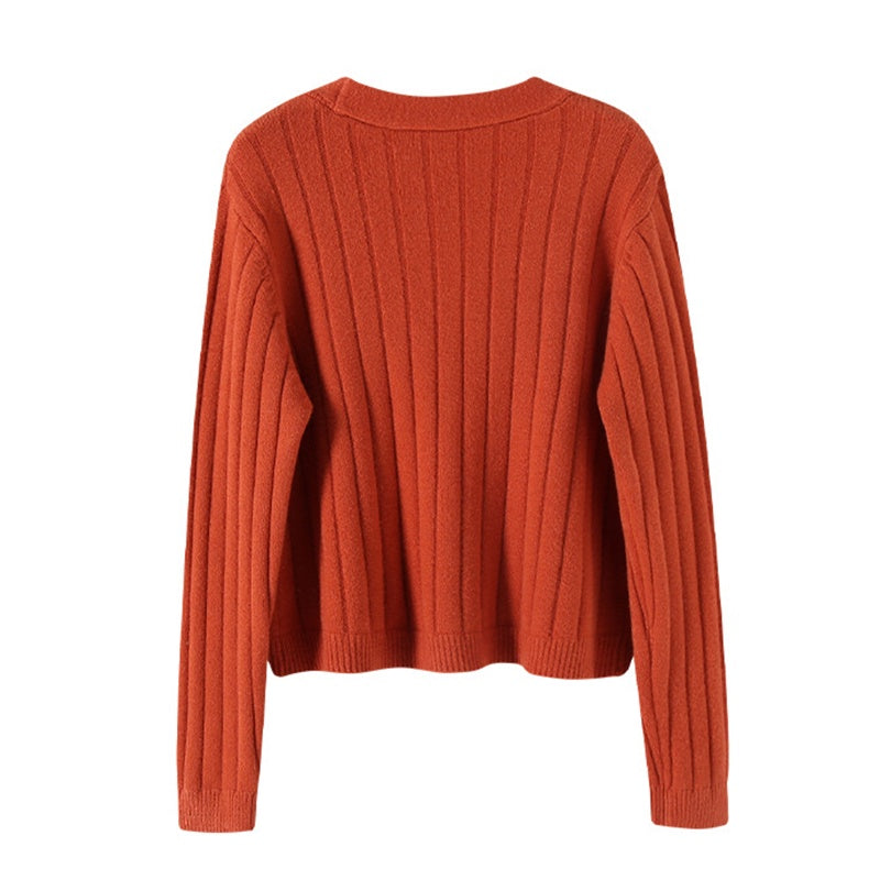 IELGY fashion solid color button outer loose long-sleeved v-neck knitted cardigan women