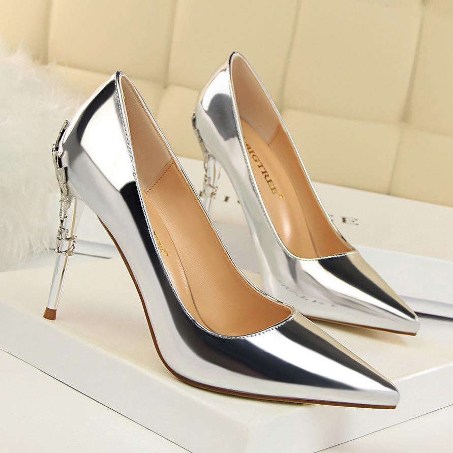 IELGY Fashionable sexy women's shoes with metal heel, stiletto heel, patent pumps