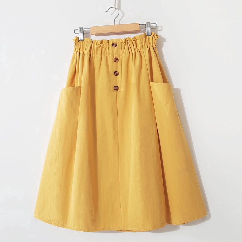 IELGY Solid color high waist literary style A-line skirt