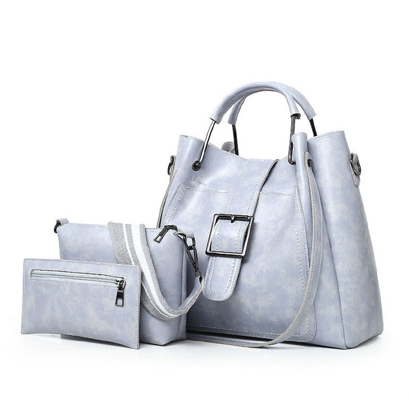 IELGY Oil wax leather female and female bag new three-piece Korean diagonal shoulder bag