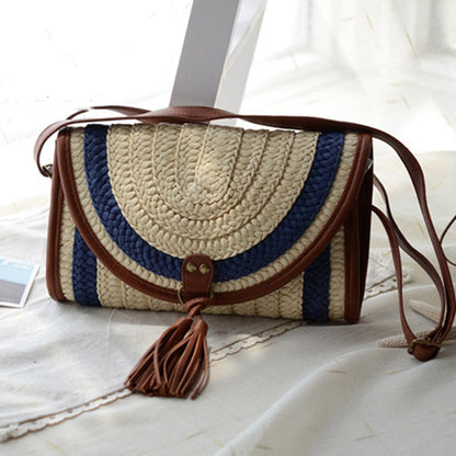 Diagonal shoulder straw bag rattan bag