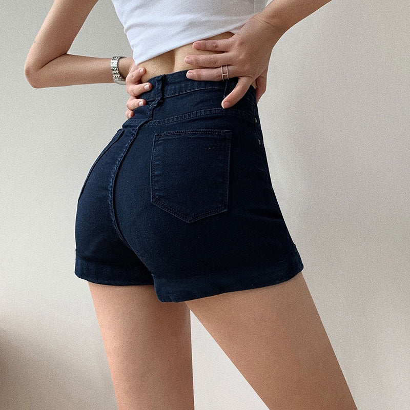 IELGY denim shorts women's summer new elastic a-line high waist skinny tights