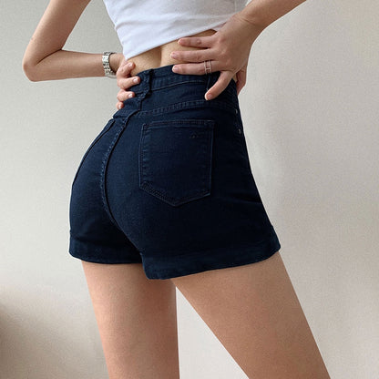 IELGY denim shorts women's summer new elastic a-line high waist skinny tights