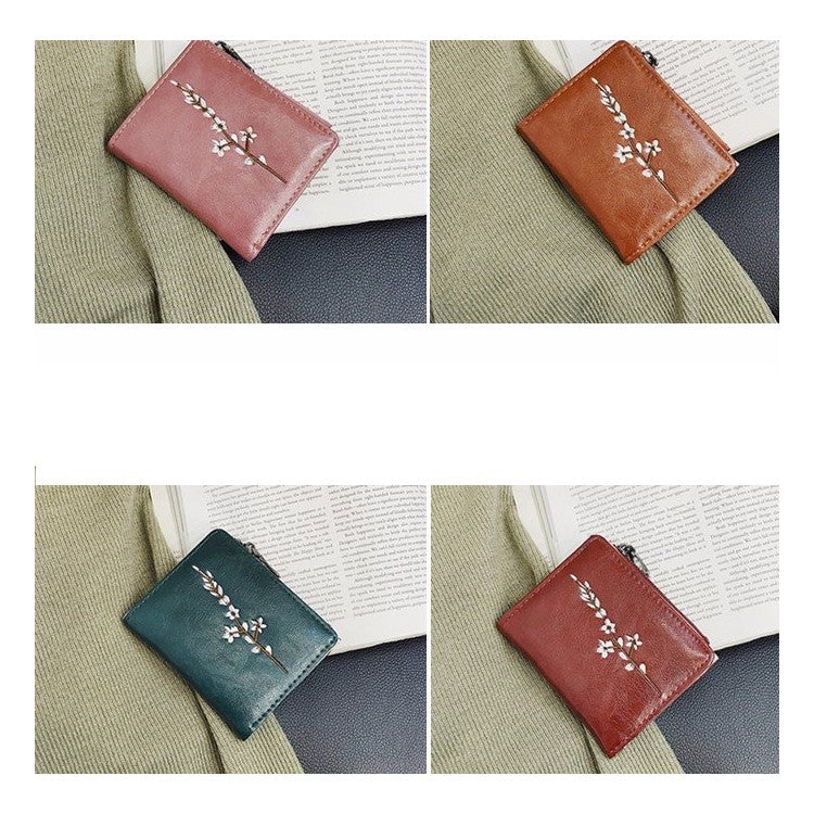 IELGY Vintage ladies short embroidered zip wallet