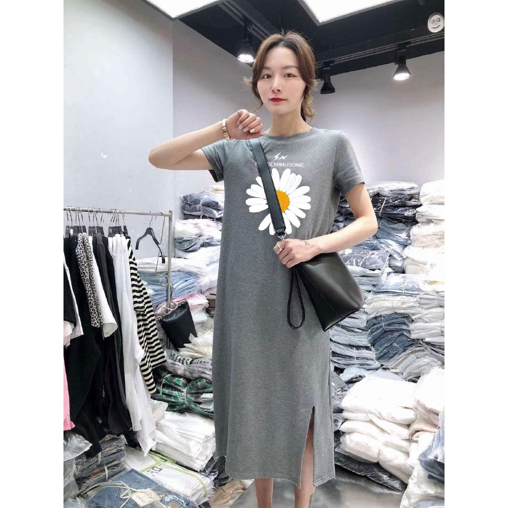 IELGY Summer split dress short sleeve casual loose skirt