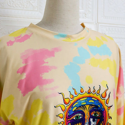 IELGY summer new women's casual short-sleeved sun print fashion loose slim slimming pullover T-shirt