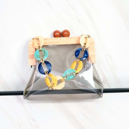 IELGY Korea Acrylic Wood Clip Transparent Jelly Pack Handbag Shoulder Messenger Bag