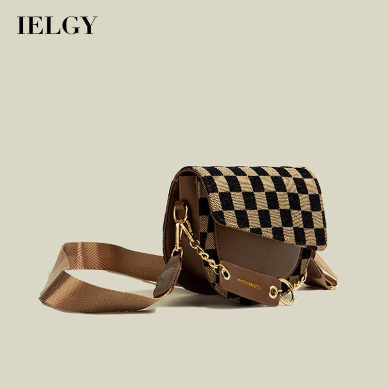 IELGY ladies street wide shoulder strap wild checkerboard messenger bag