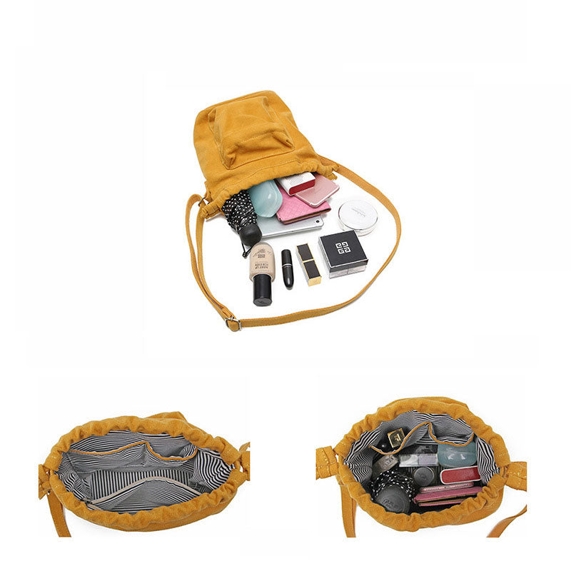 IELGY Korean version Women's bag multi-color optional large capacity canvas drawstring zipper crossbody bucket bag shoulder bag small cloth bag