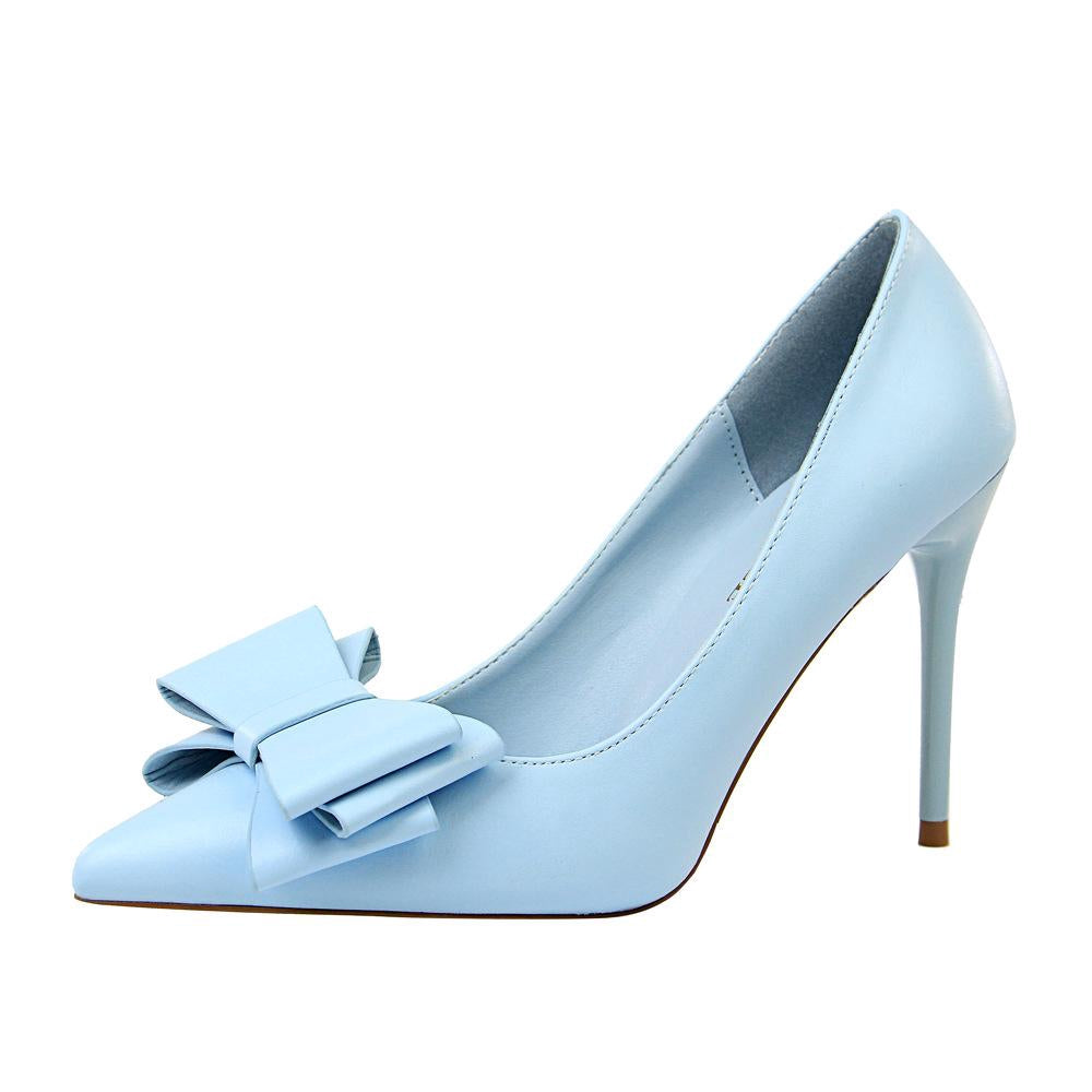 IELGY Sweet high-heeled heels with thin and shallow mouth pointed bow women's shoes