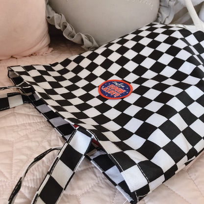 IELGY canvas bag handbag retro ins the same paragraph checkerboard shoulder bag