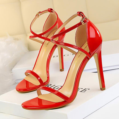 IELGY Patent leather sandal women's shoes fashion 11cm stiletto cross strap open toe high heels