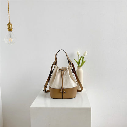 IELGY Korean version Diagonal Portable Fashion Bucket Canvas Women's bag One-shoulder All-match Stitching