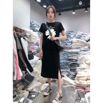 IELGY Summer split dress short sleeve casual loose skirt