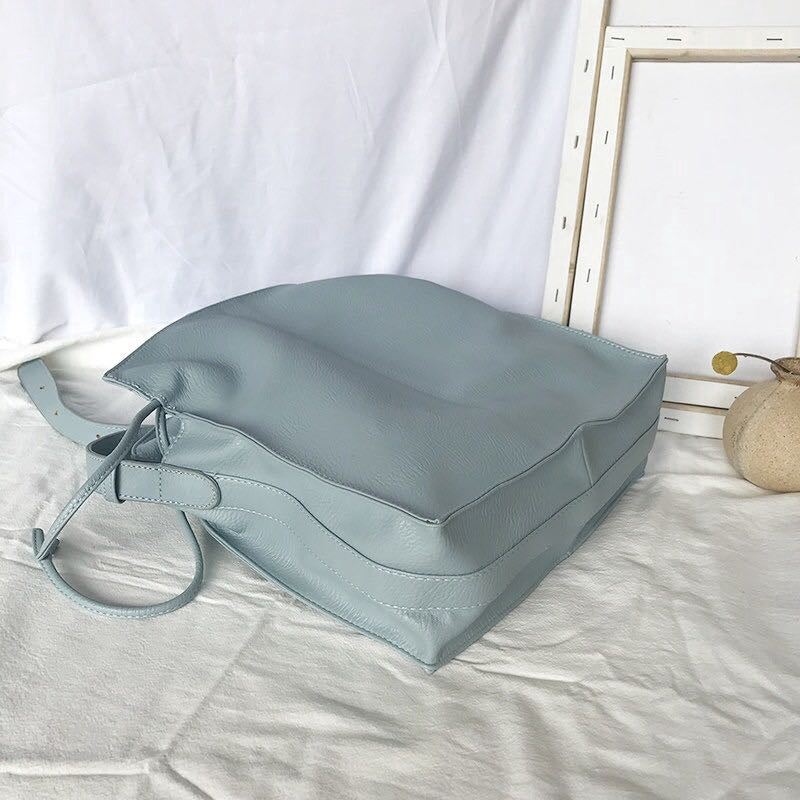 IELGY Solid color drawstring bucket bag shoulder bag big soft pu