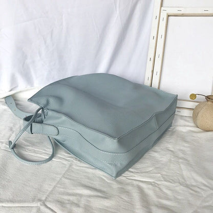 IELGY Solid color drawstring bucket bag shoulder bag big soft pu