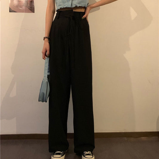 IELGY gray suit pants women thin loose wide-legged high-waist casual trousers trend