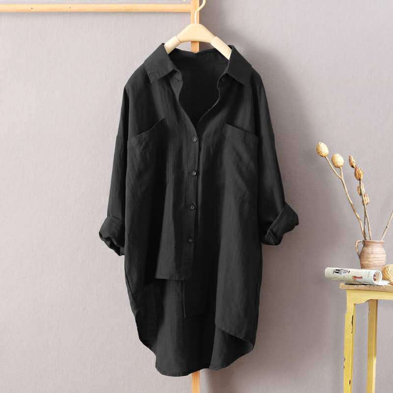 IELGY Casual style solid color shirt autumn wild new women's cardigan double pocket long sleeve temperament top